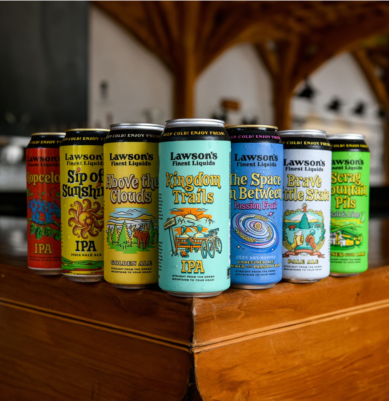 A variety of Lawson's beer cans